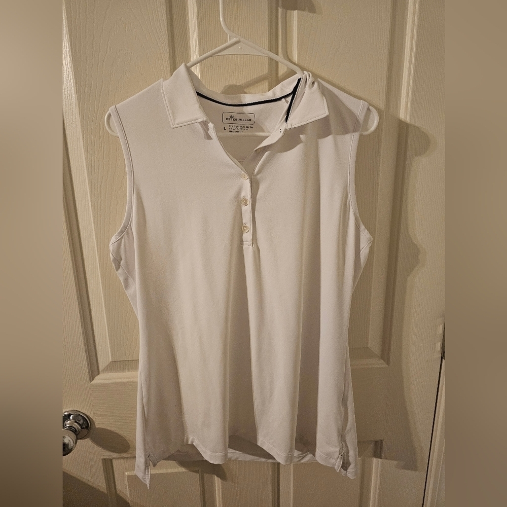 Peter Millar Women's Final Touch Banded Sport Mesh Sleeveless Polo Size L